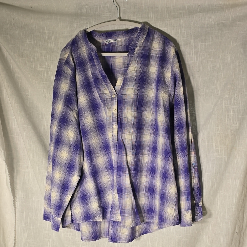 Lee Purple and White  Women's Plaid Button Down Shirt 2X NWT